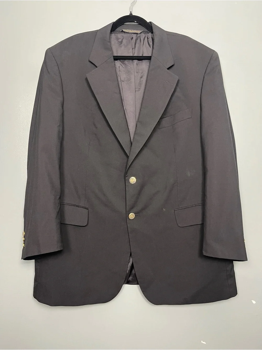 Vintage Burberry Men's Classic Blazer Black Wool Gold Buttons Size 50S